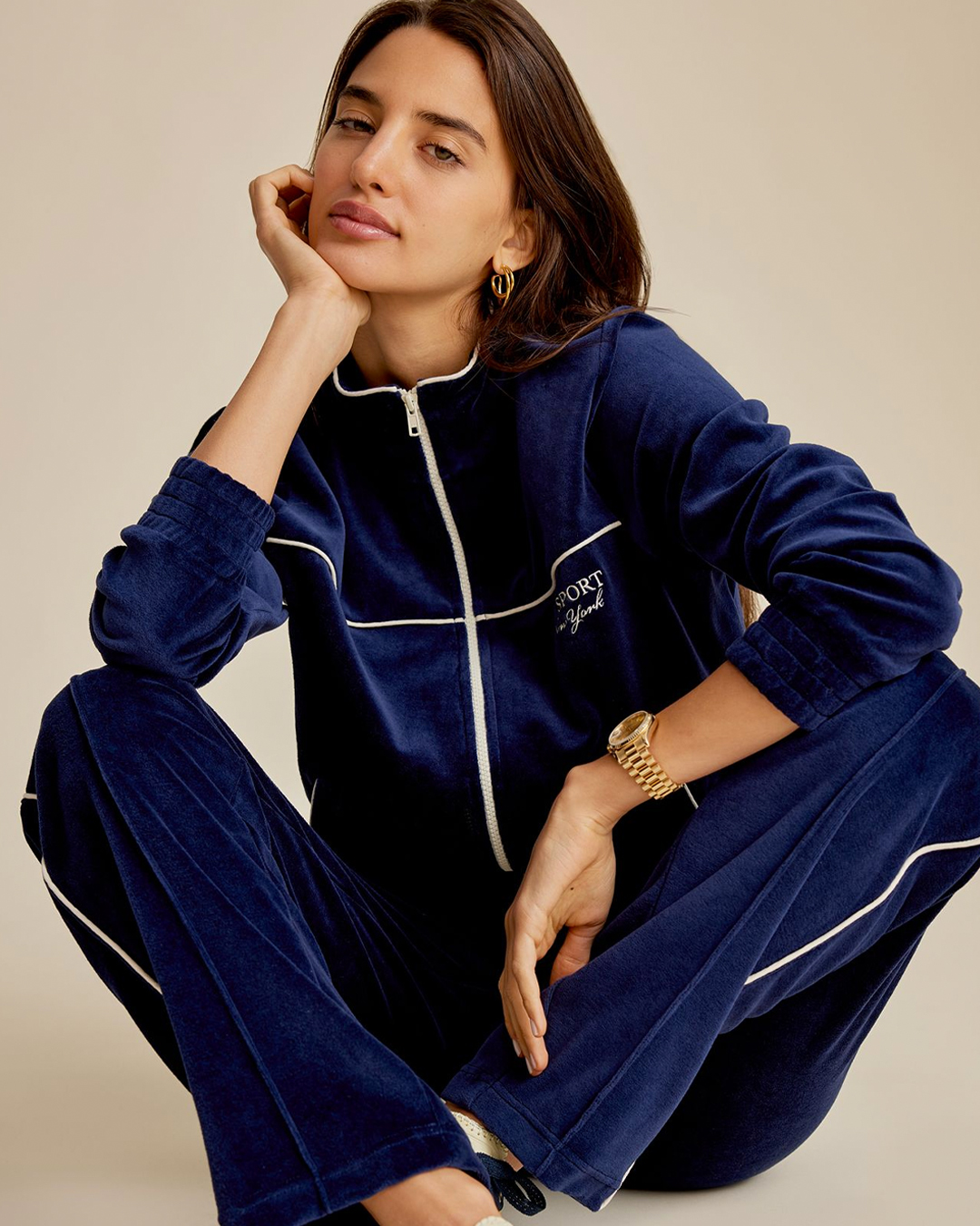 Velour Track Pants - Navy – Style Me Luxe