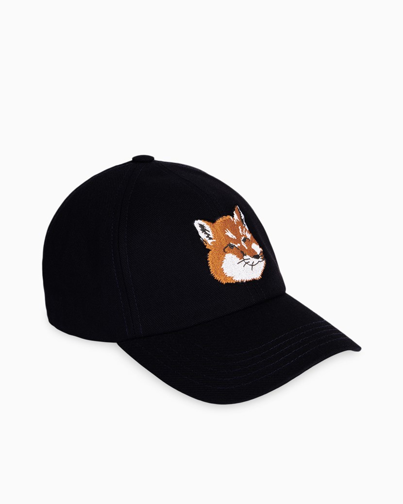 Large Fox Head embr Maison Kitsune Headwear Caps Black
