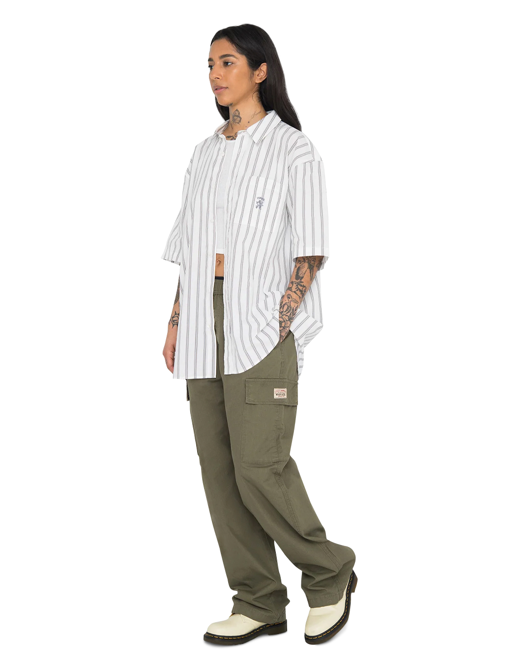 Boxy Striped S/S Shirt Stüssy Tops Shirts White