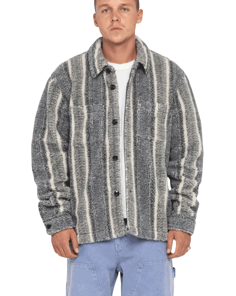 Stripe Sherpa Shirt $120 Stüssy Tops Shirts Grey