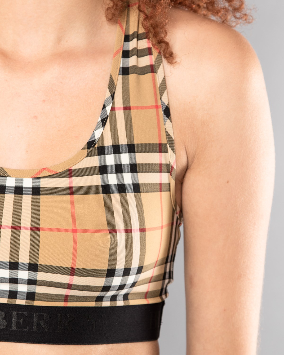 Dalby checked stretch-jersey sports bra Burberry Tops Tops Yellow