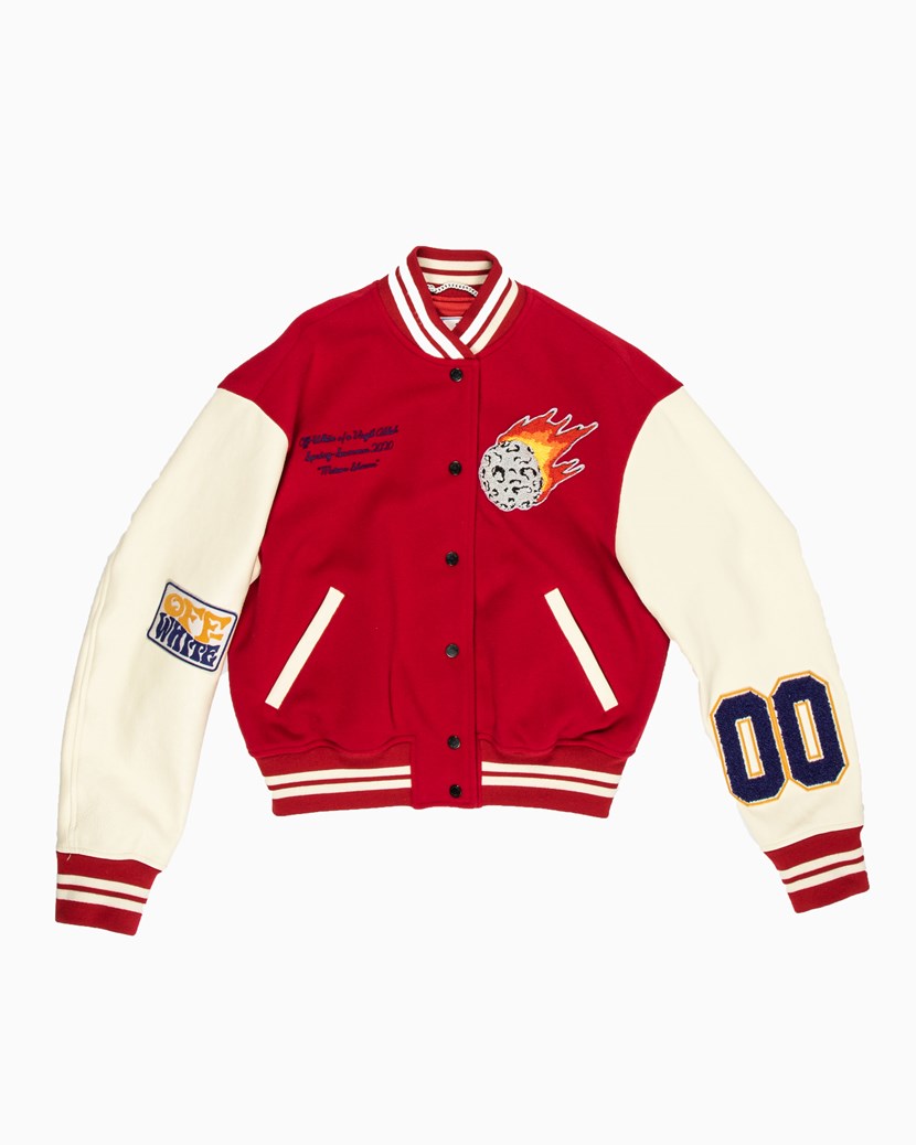 Varsity Bomber Off-White Outerwear Bomber Jackets Red